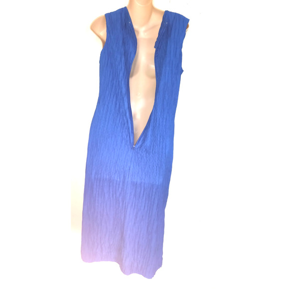 David Rose Maxi Dress Womens 12 Royal Blue Crinkle Material Beaded Embellished - Picture 7 of 16